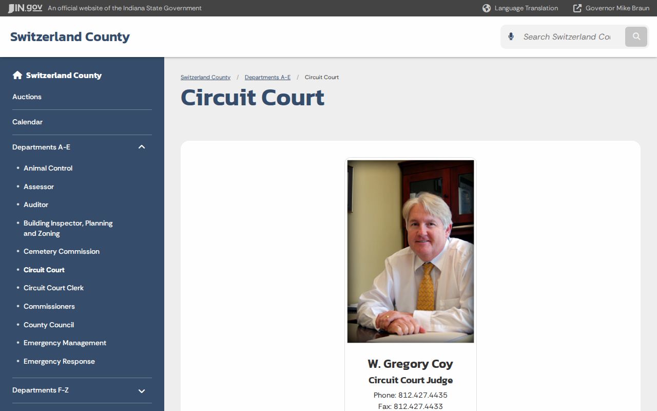 Switzerland County court docket Circuit Court contact page