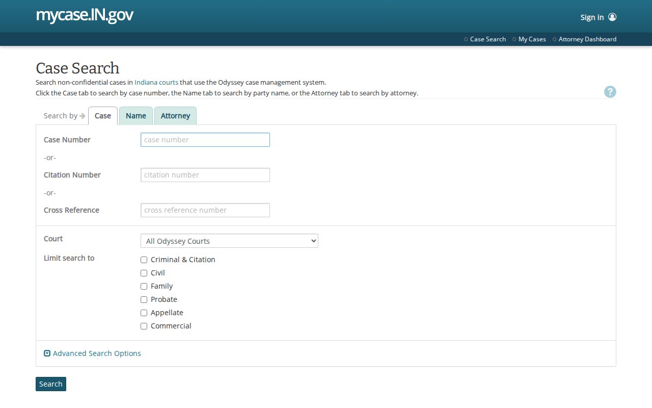Switzerland County court docket live search controls