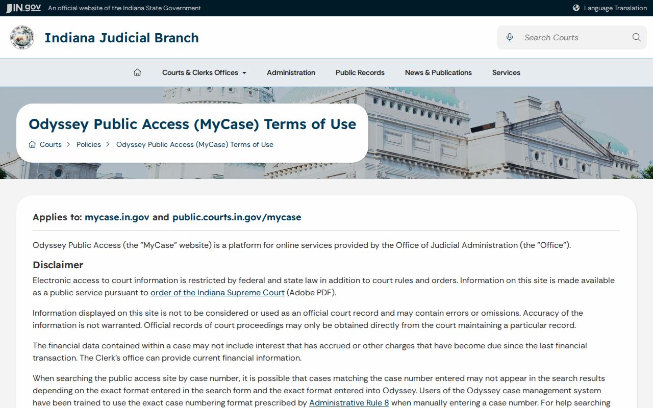 Switzerland County criminal court docket MyCase terms