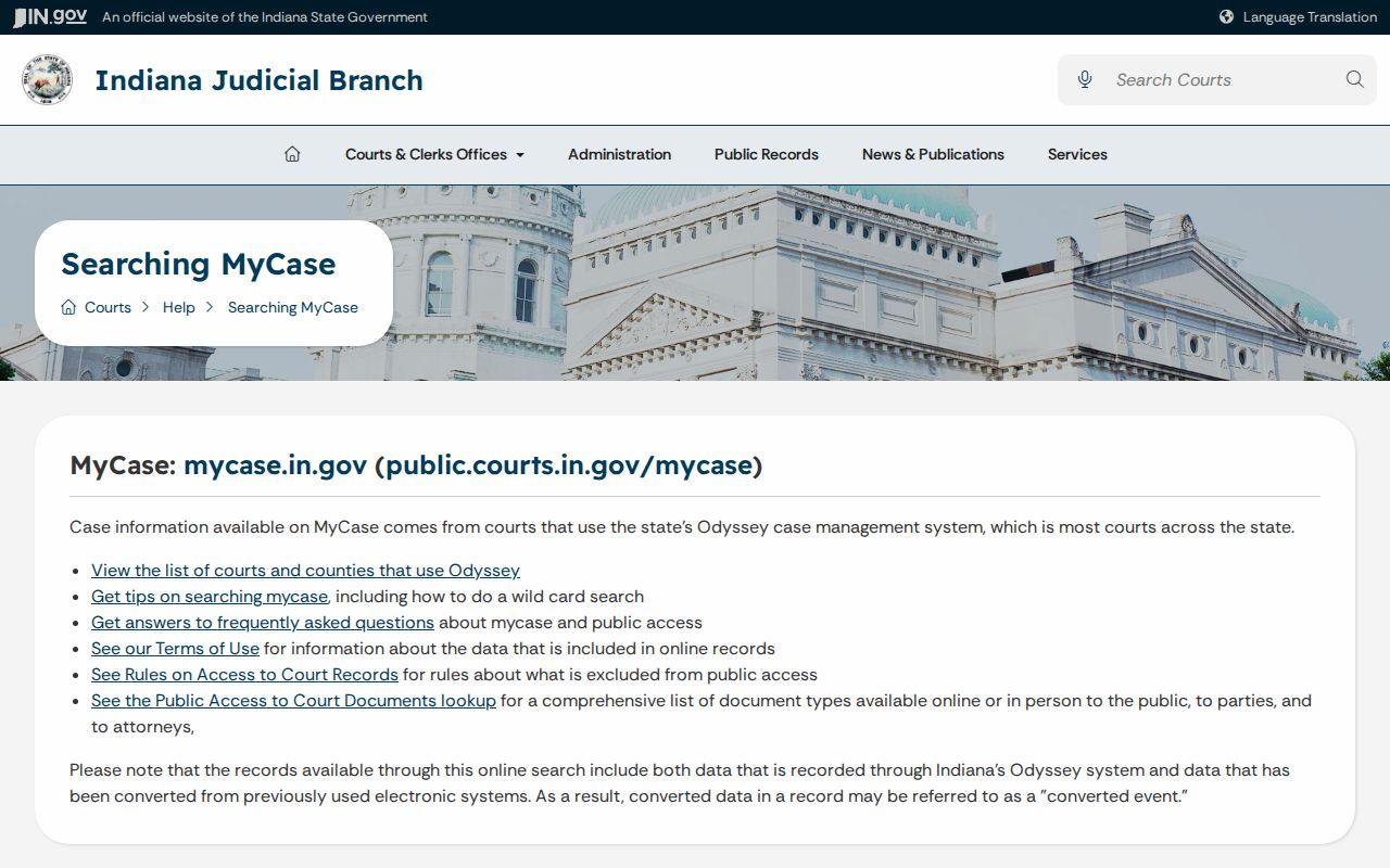 Switzerland County criminal docket MyCase access warning