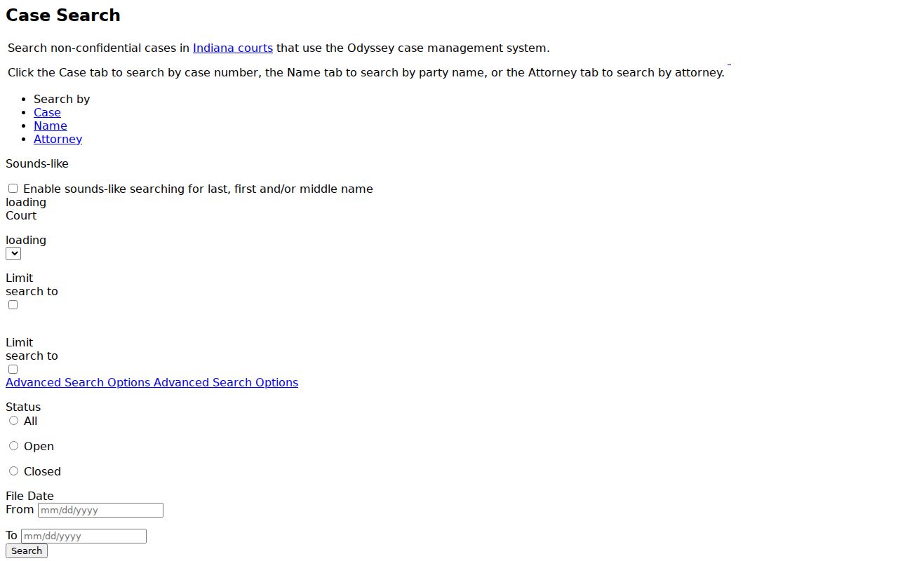 Switzerland County criminal court docket MyCase search fields