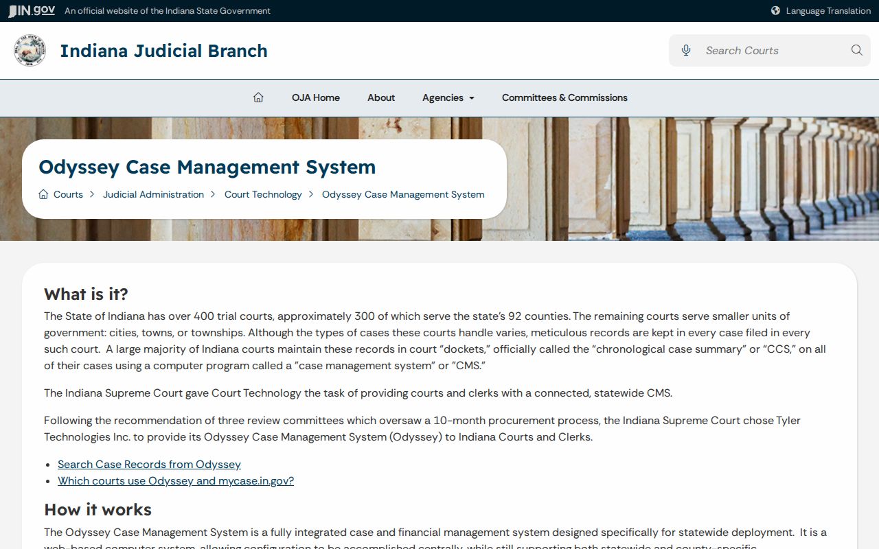 Switzerland County civil docket Odyssey CCS technology