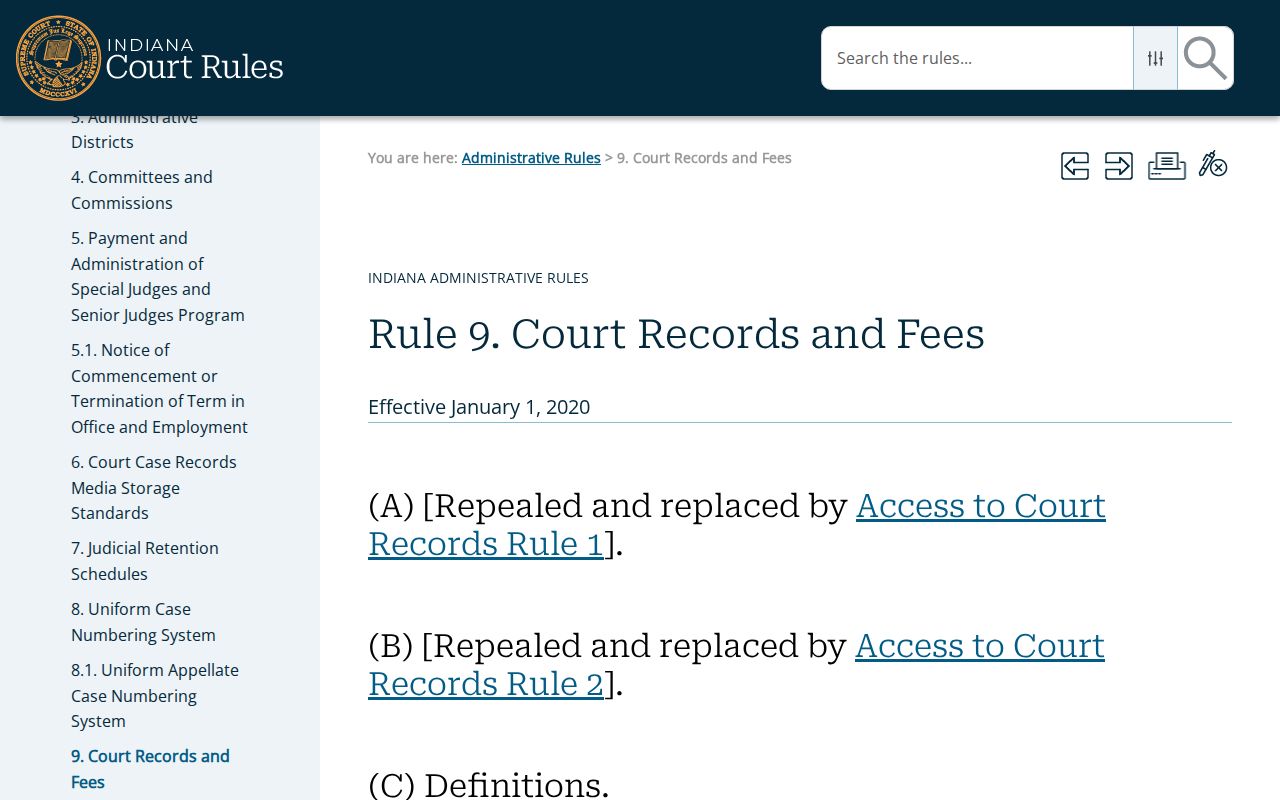 Indiana Rule 9 source for Switzerland County court schedule access