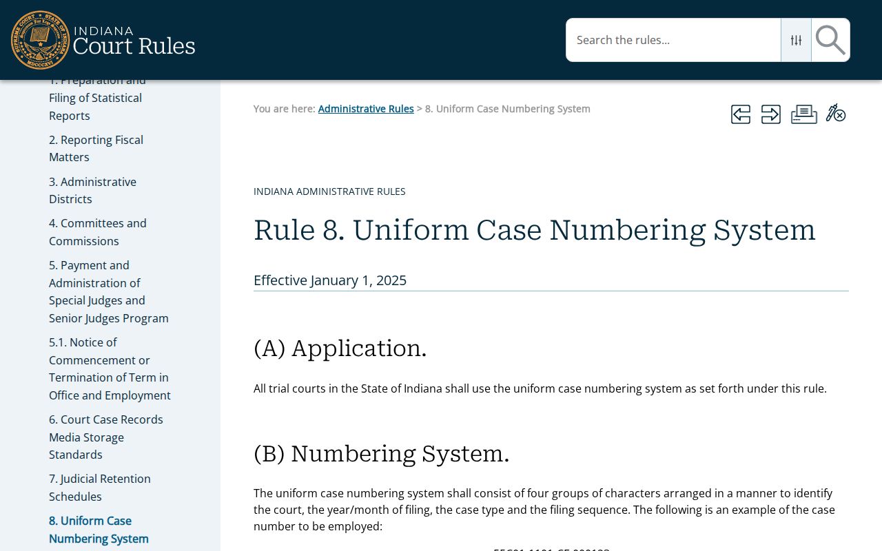Rule 8 case numbers used for Switzerland County court date searches