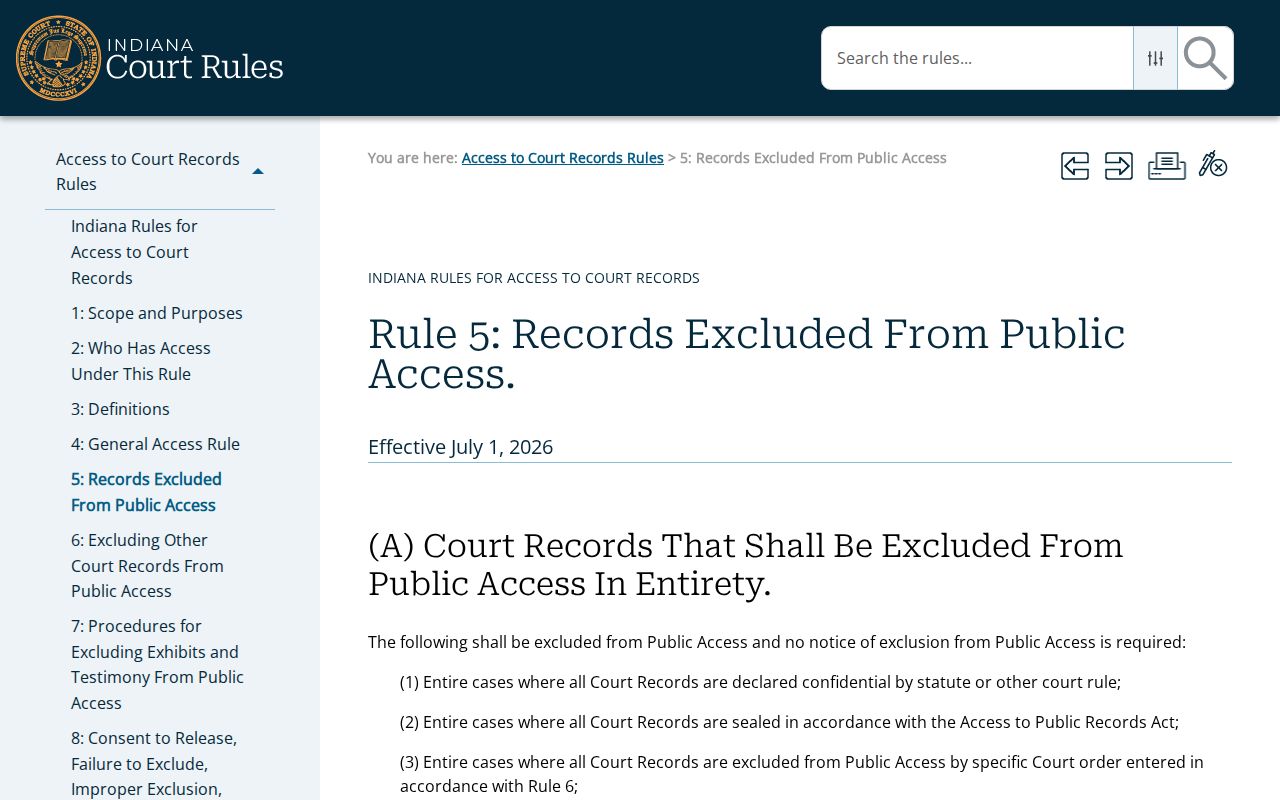 Indiana restricted record rule for Switzerland County case search results