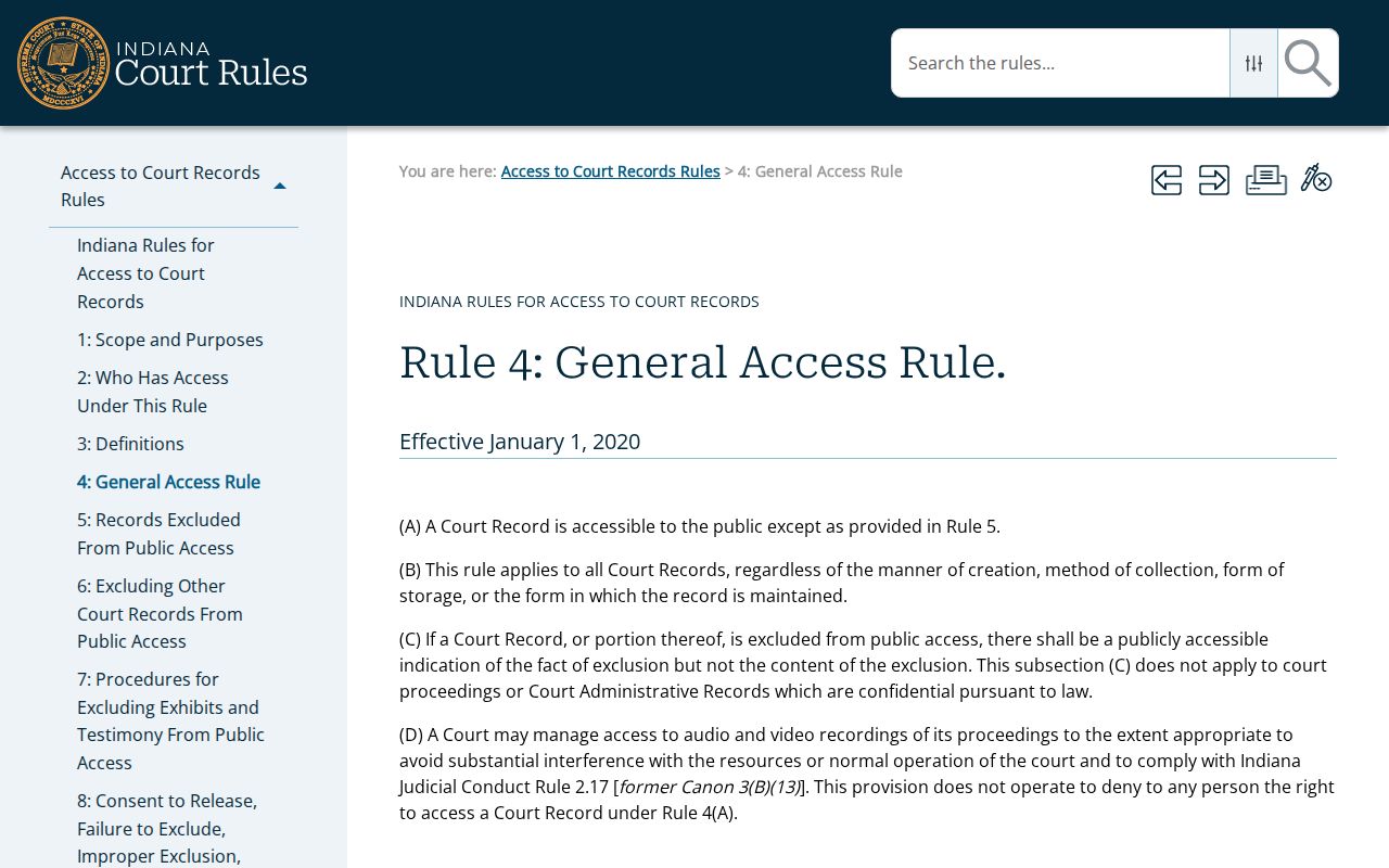 Indiana public access rule for Switzerland County docket searches