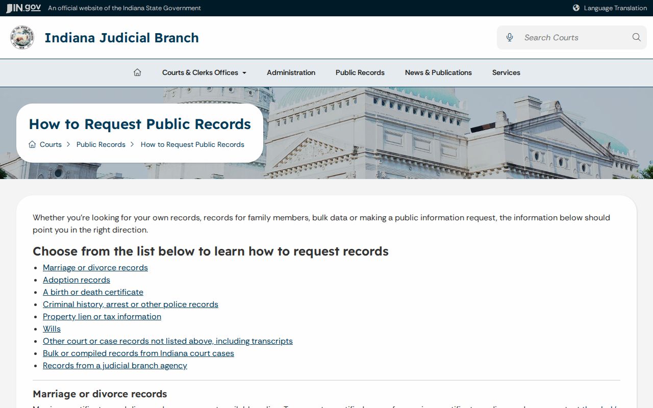 Switzerland County court record official request instructions