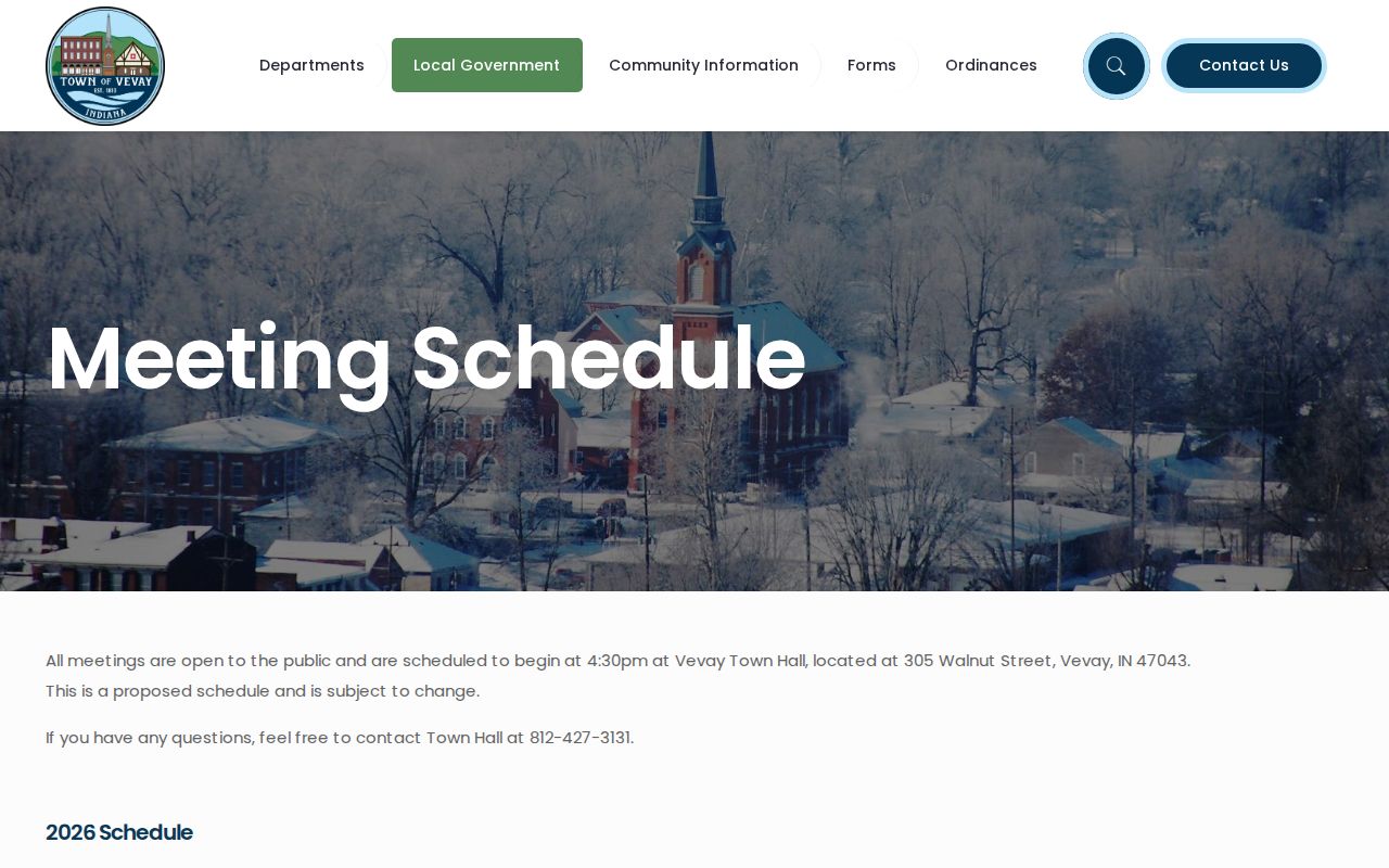 Vevay court records routing through official Town Hall page