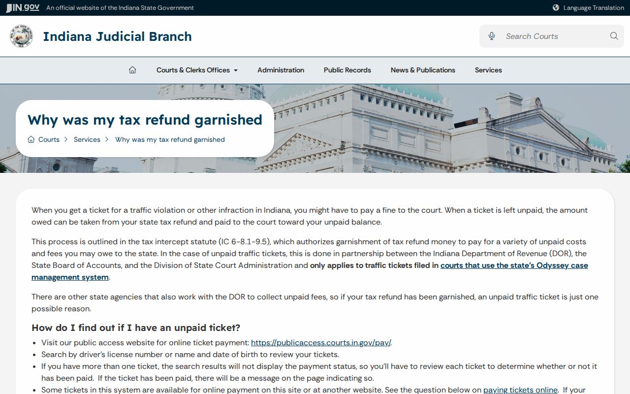 Switzerland County traffic court tax refund intercept information