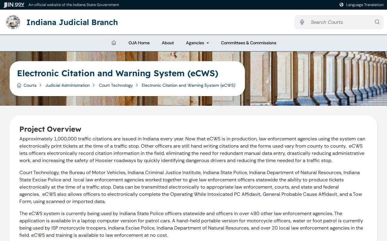 Switzerland County traffic court electronic citation technology