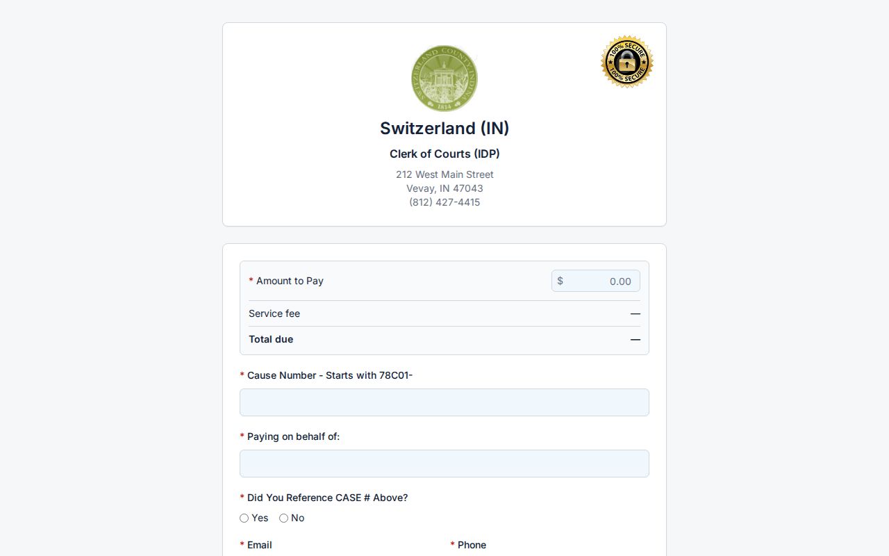 Switzerland County traffic court Bridge payment form